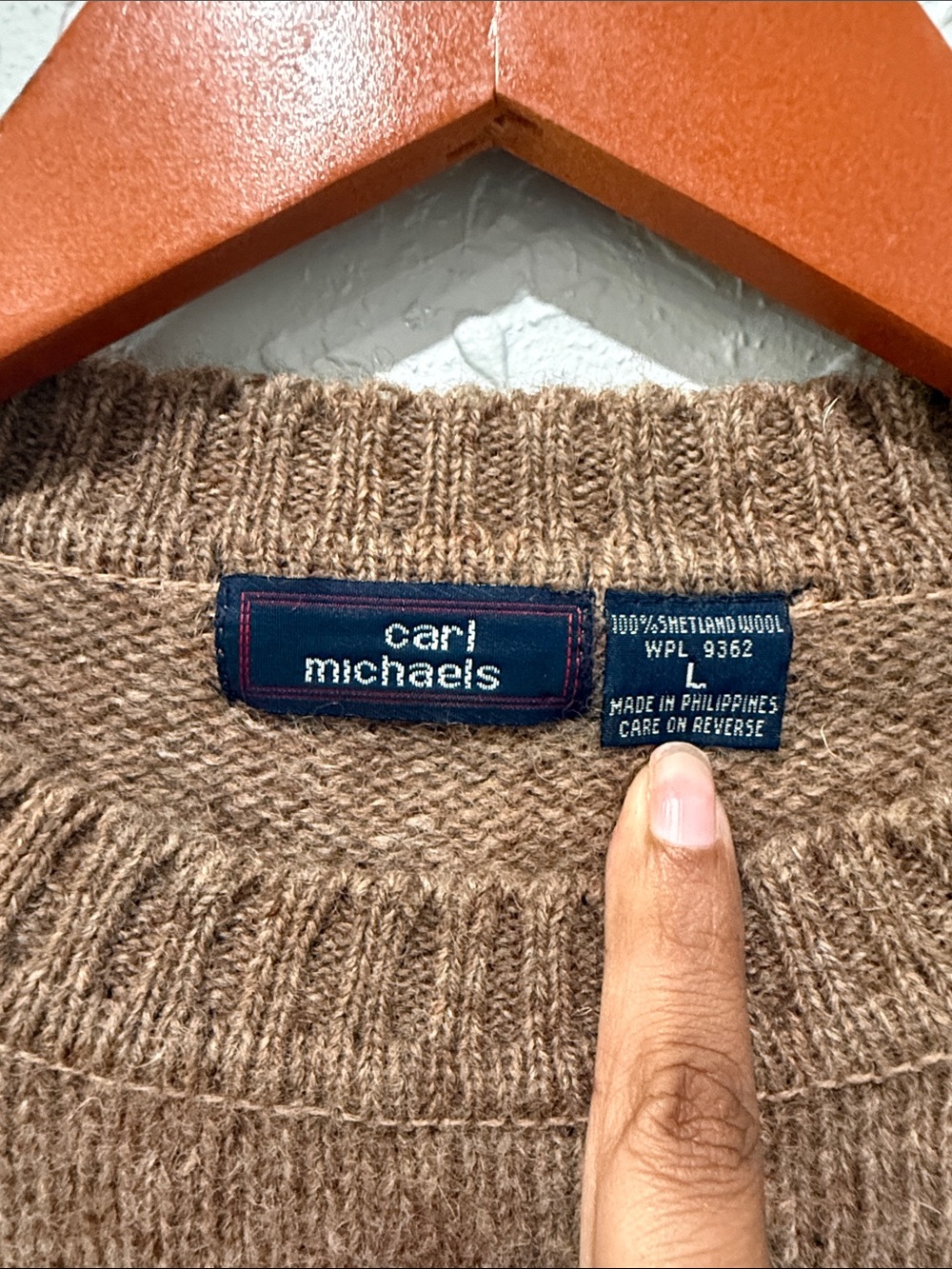 VTG Mens Brown Carl Michaels Sz L 100% Shetland Wool Grandpacore Knit Fisherman - Picture 2 of 10